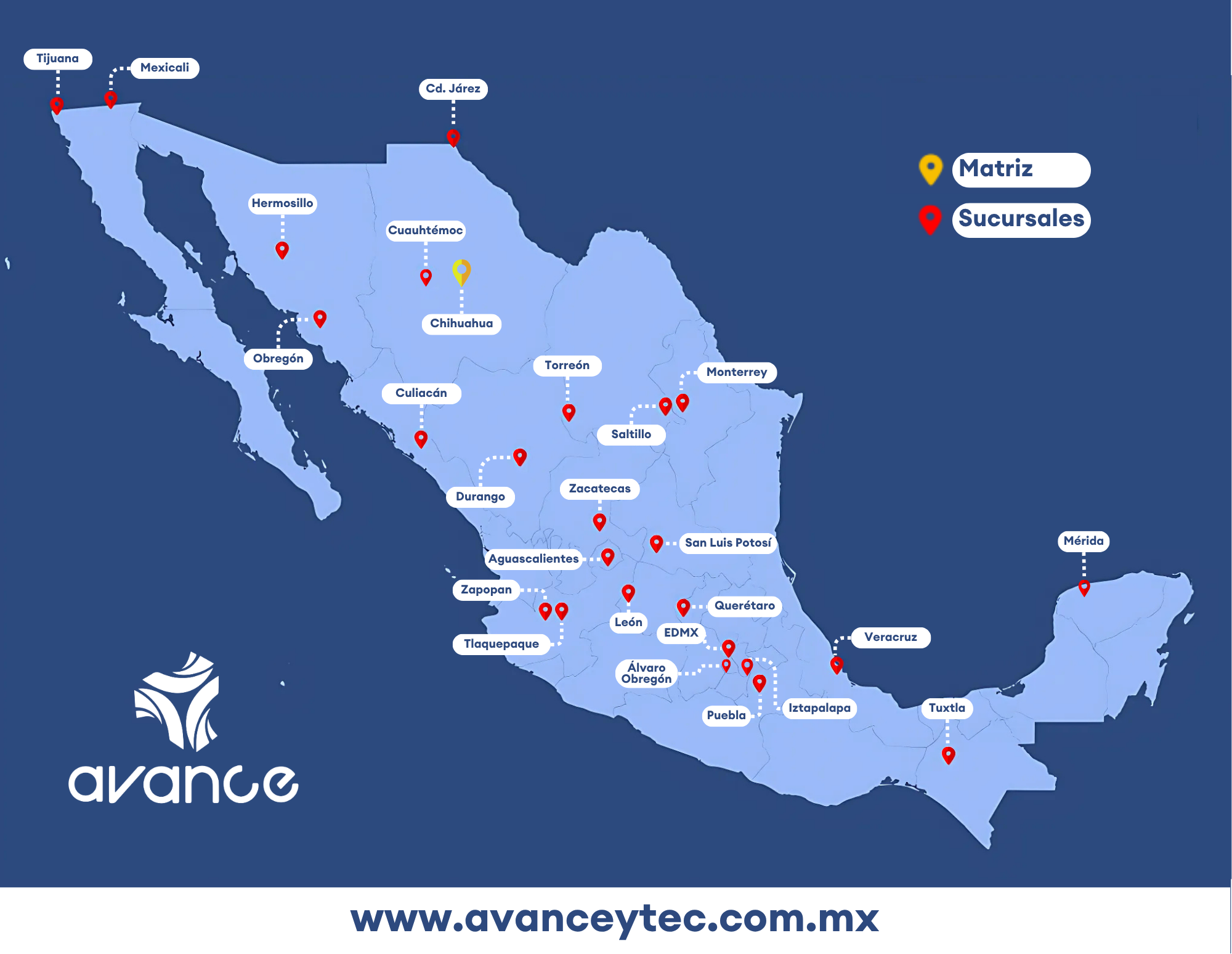 Mapa de sucursales en México